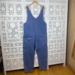 Free People Washed Blue Denim Relaxed Overalls Jumpsuit